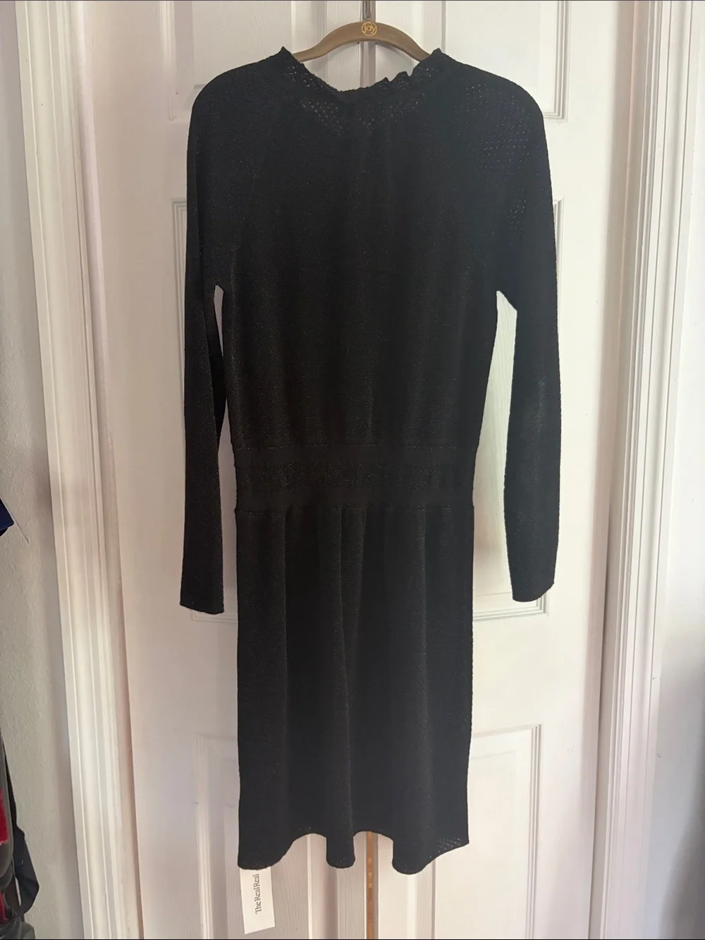 Tory Burch Black Long-Sleeve Scallop-Neck Knit Dress